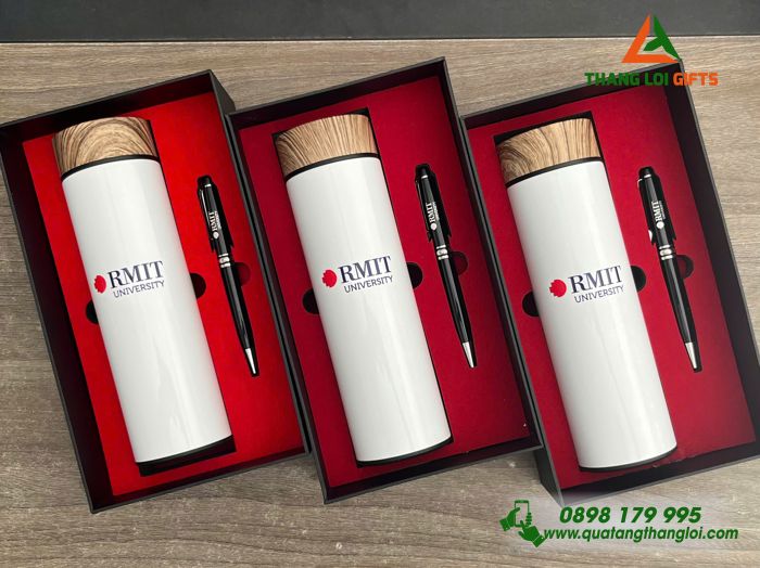 Bộ Quà Tặng (Bình & Bút) - In Khắc Logo Trường Đại Học RMIT