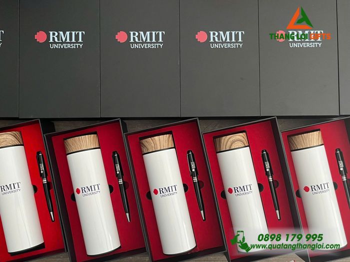 Bộ Quà Tặng (Bình & Bút) - In Khắc Logo Trường Đại Học RMIT