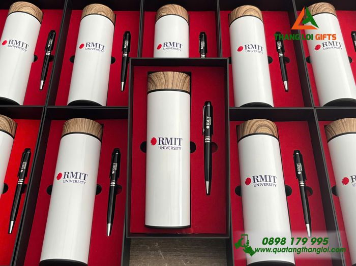 Bộ Quà Tặng (Bình & Bút) - In Khắc Logo Trường Đại Học RMIT