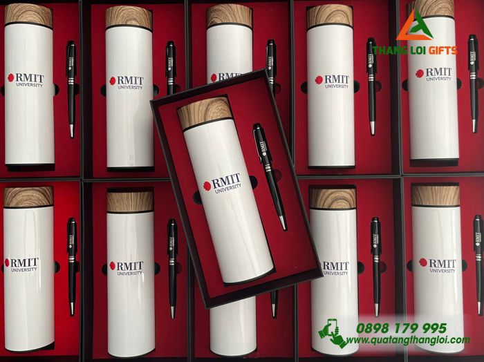 Bộ Quà Tặng (Bình & Bút) - In Khắc Logo Trường Đại Học RMIT