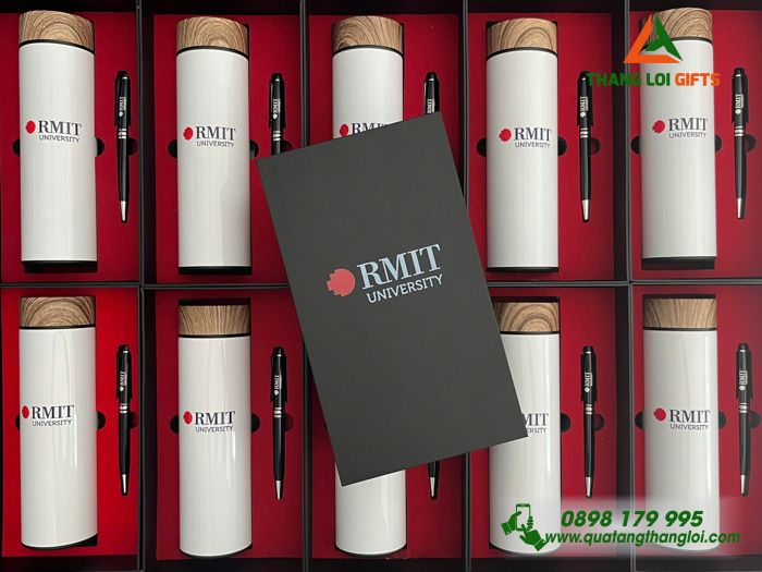 Bộ Quà Tặng (Bình & Bút) - In Khắc Logo Trường Đại Học RMIT