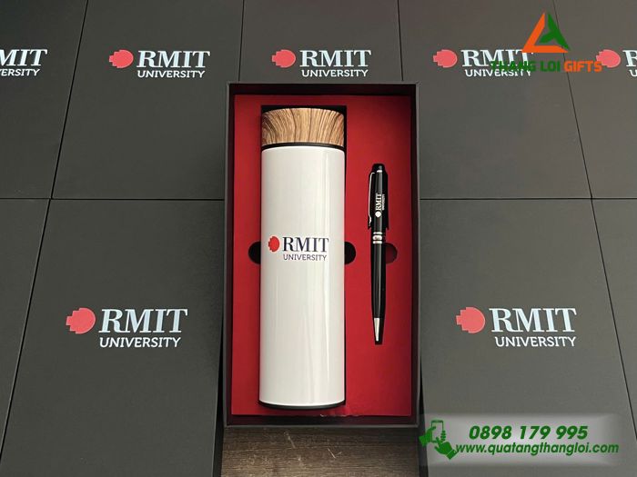 Bộ Quà Tặng (Bình & Bút) - In Khắc Logo Trường Đại Học RMIT