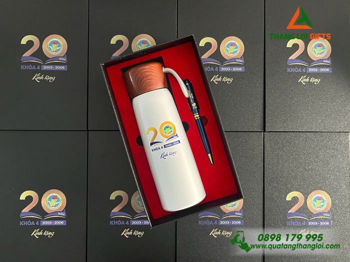 Combo Quà Tặng (Bình & Bút) In Khắc Logo Kỷ Niệm 20 Năm Trường THPT Hà Huy Tập