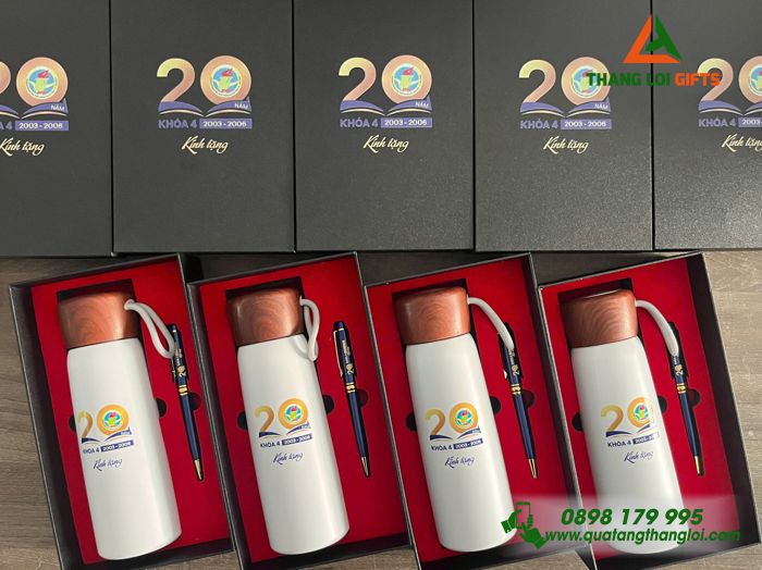Combo Quà Tặng (Bình & Bút) In Khắc Logo Kỷ Niệm 20 Năm Trường THPT Hà Huy Tập