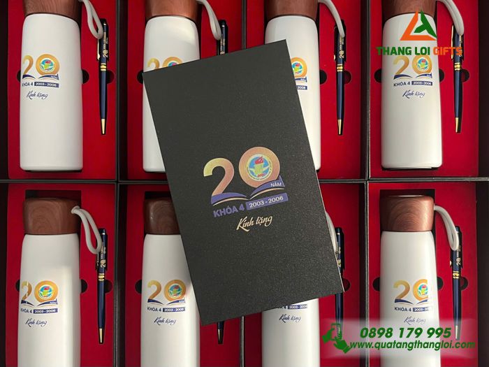 Combo Quà Tặng (Bình & Bút) In Khắc Logo Kỷ Niệm 20 Năm Trường THPT Hà Huy Tập
