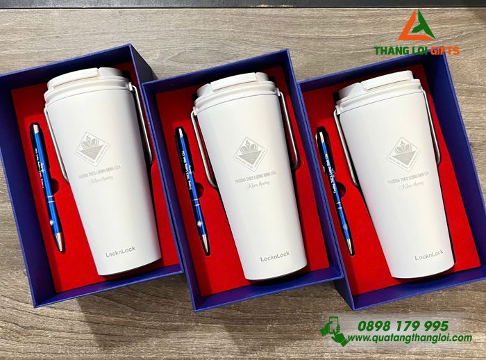 Bộ Quà Tặng (Ly Lock & Bút) - In Khắc Logo Trường THCS Lương Định Của