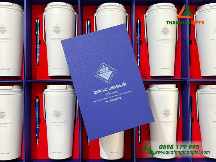Bộ Quà Tặng (Ly Lock & Bút) - In Khắc Logo Trường THCS Lương Định Của
