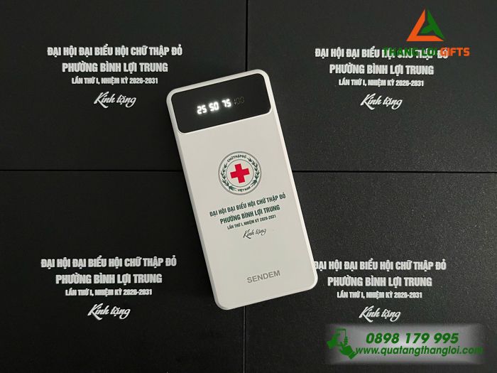 Combo Quà Tặng (Pin Sạc & Bút Bi) - In Khắc Logo Chữ Thập Đỏ Việt Nam