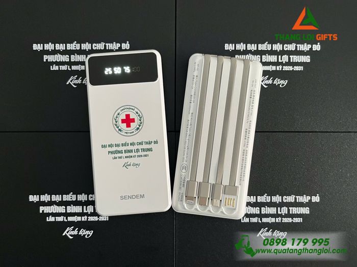 Combo Quà Tặng (Pin Sạc & Bút Bi) - In Khắc Logo Chữ Thập Đỏ Việt Nam