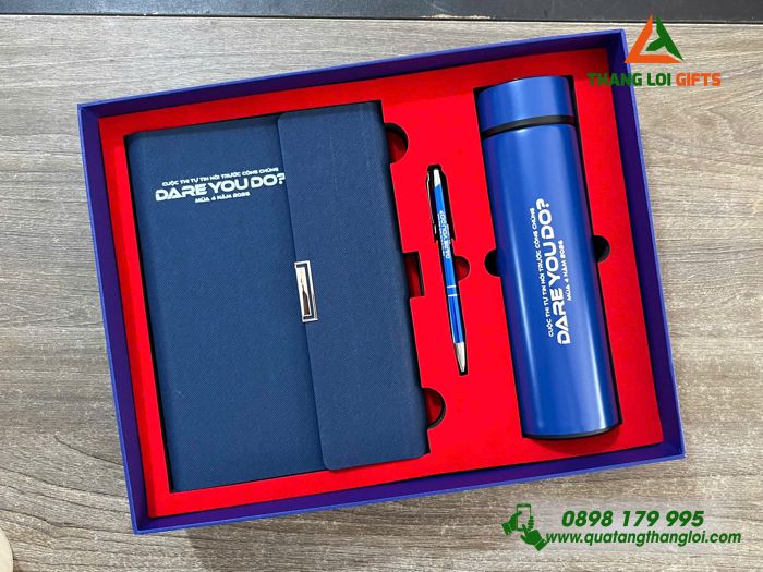 Set Quà Tặng (Sổ+ Bình+ Bút) Màu Xanh - In Khắc Tên Cuộc Thi DARE YOU DO Mùa 4 Năm 2026