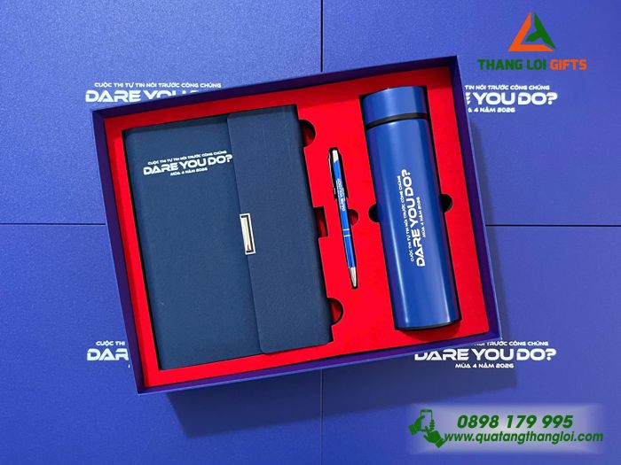 Set Quà Tặng (Sổ+ Bình+ Bút) Màu Xanh - In Khắc Tên Cuộc Thi DARE YOU DO Mùa 4 Năm 2026