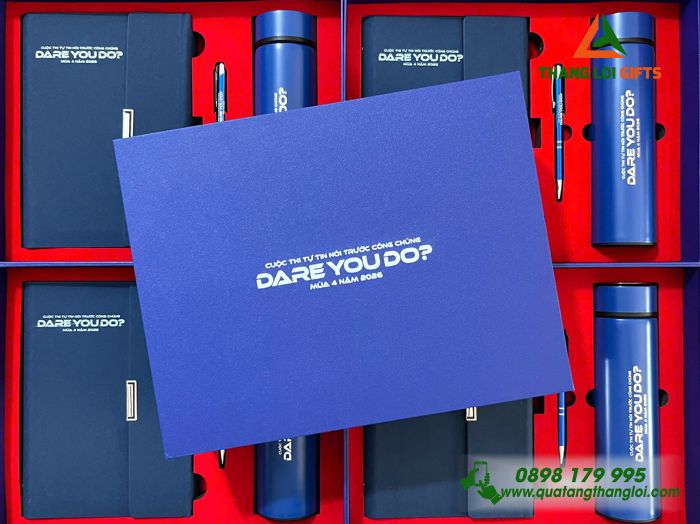 Set Quà Tặng (Sổ+ Bình+ Bút) Màu Xanh - In Khắc Tên Cuộc Thi DARE YOU DO Mùa 4 Năm 2026