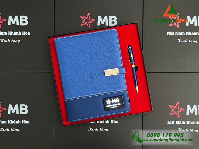 Combo Quà Tặng Cao Cấp (Sổ Đa Nắng & Bút) In Khắc Logo Ngân Hàng MB