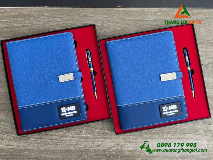 Combo Quà Tặng Cao Cấp (Sổ Đa Nắng & Bút) In Khắc Logo Ngân Hàng MB