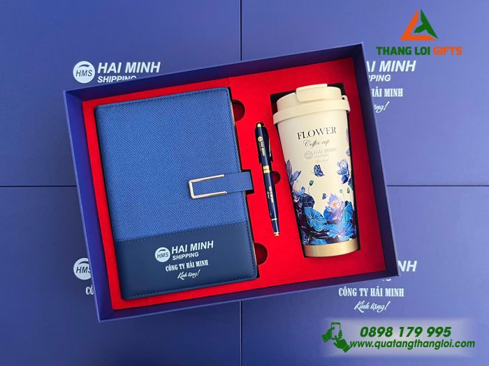 Giftset Cao Cấp (Sổ+ Ly+ Bút) - In Khắc Logo Doanh Nghiệp Hải Minh