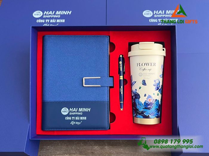 Giftset Cao Cấp (Sổ+ Ly+ Bút) - In Khắc Logo Doanh Nghiệp Hải Minh