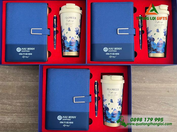 Giftset Cao Cấp (Sổ+ Ly+ Bút) - In Khắc Logo Doanh Nghiệp Hải Minh