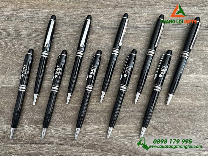 Bút Ký Kim Loại Xoay Màu Đen Khoen Bạc - Khắc Logo Trường Đại Học RMIT