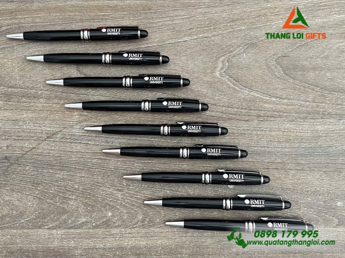 Bút Ký Kim Loại Xoay Màu Đen Khoen Bạc - Khắc Logo Trường Đại Học RMIT