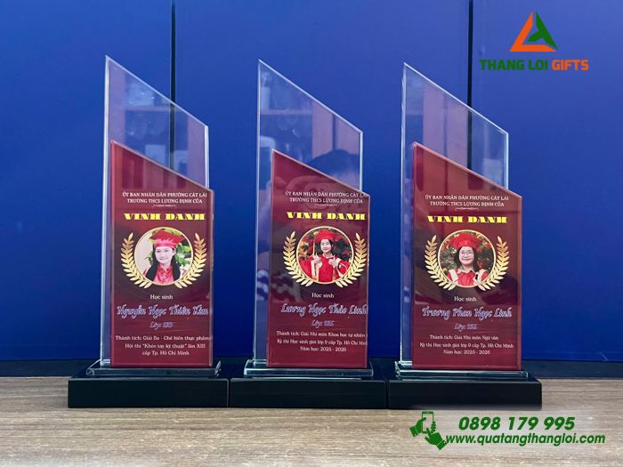 Cúp Pha Lê - In Hình Ảnh Vinh Danh Học Sinh Tiêu Biểu Trường THCS Lương Định Của