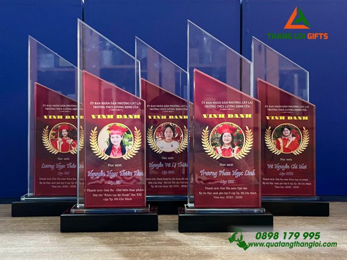 Cúp Pha Lê - In Hình Ảnh Vinh Danh Học Sinh Tiêu Biểu Trường THCS Lương Định Của