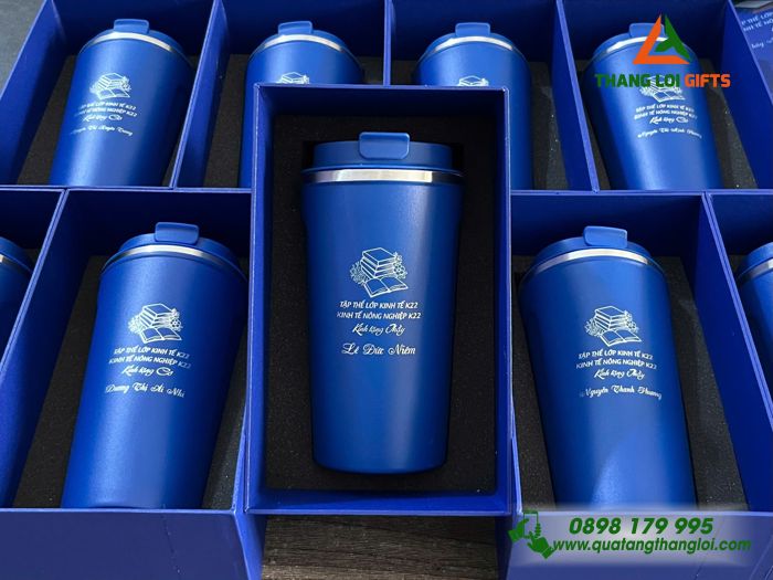 Ly Giữ Nhiệt 510ml Màu Xanh Đậm In Khắc Logo Theo Yêu Cầu
