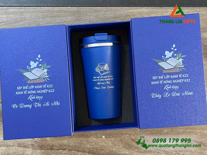 Ly Giữ Nhiệt 510ml Màu Xanh Đậm In Khắc Logo Theo Yêu Cầu