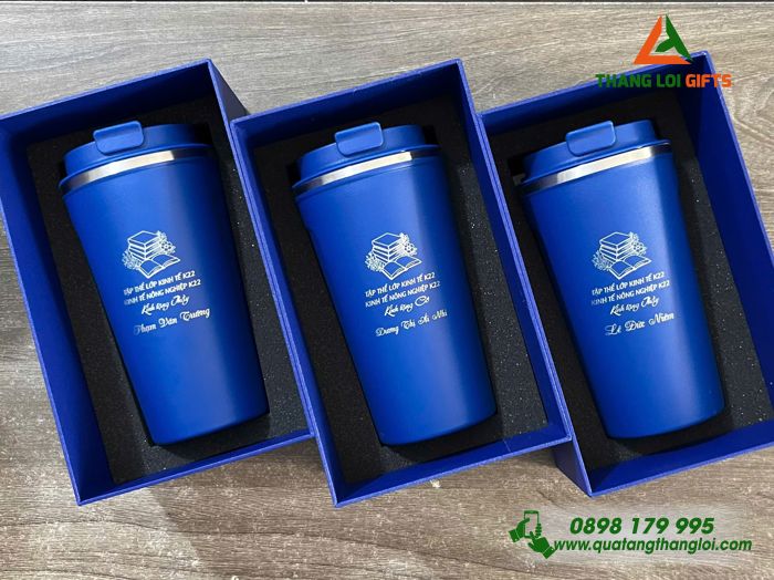 Ly Giữ Nhiệt 510ml Màu Xanh Đậm In Khắc Logo Theo Yêu Cầu