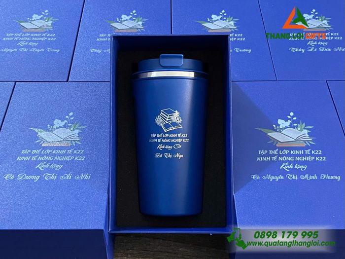 Ly Giữ Nhiệt 510ml Màu Xanh Đậm In Khắc Logo Theo Yêu Cầu
