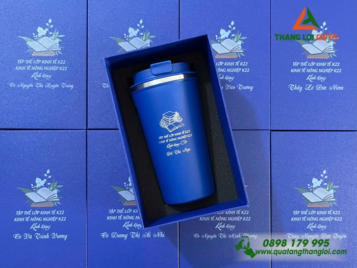 Ly Giữ Nhiệt 510ml Màu Xanh Đậm In Khắc Logo Theo Yêu Cầu