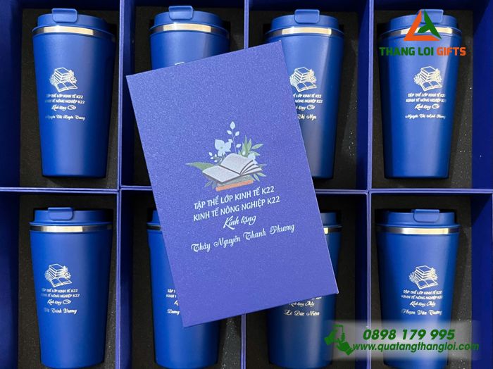 Ly Giữ Nhiệt 510ml Màu Xanh Đậm In Khắc Logo Theo Yêu Cầu