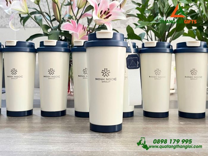 Ly Giữ Nhiệt 530ml Màu Xanh Khắc Logo Doanh Nghiệp Minh Ngọc Group