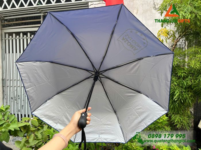 Ô Dù Cầm Tay Gấp 3 Màu Xanh - In Logo Trung Tâm Ngoại Ngữ ALOHA Sài Gòn