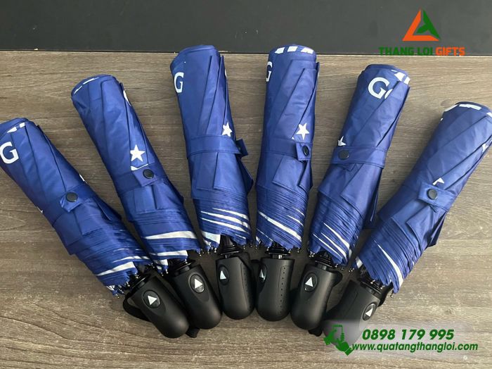 Ô Dù Cầm Tay Gấp 3 Màu Xanh - In Logo Trung Tâm Ngoại Ngữ ALOHA Sài Gòn