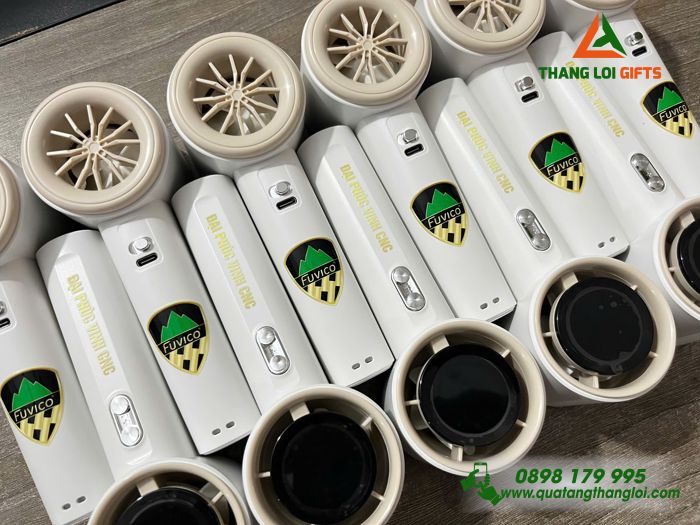 Quạt Mini Cầm Tay 4.000mAh Màu Trắng Kem In Logo Doanh Nghiệp Đại Phúc Vinh CNC