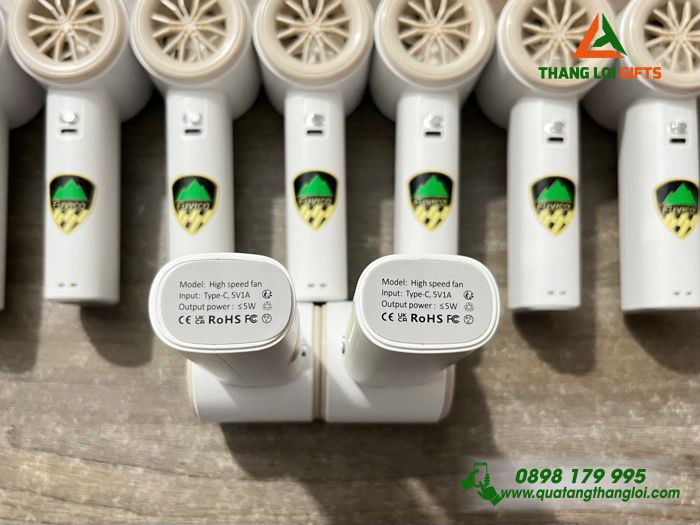 Quạt Mini Cầm Tay 4.000mAh Màu Trắng Kem In Logo Doanh Nghiệp Đại Phúc Vinh CNC