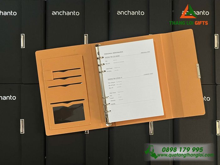 Sổ Da Cao Cấp Dạng Gập 3 Màu Đen In Logo Doanh Nghiệp ANCHANTO