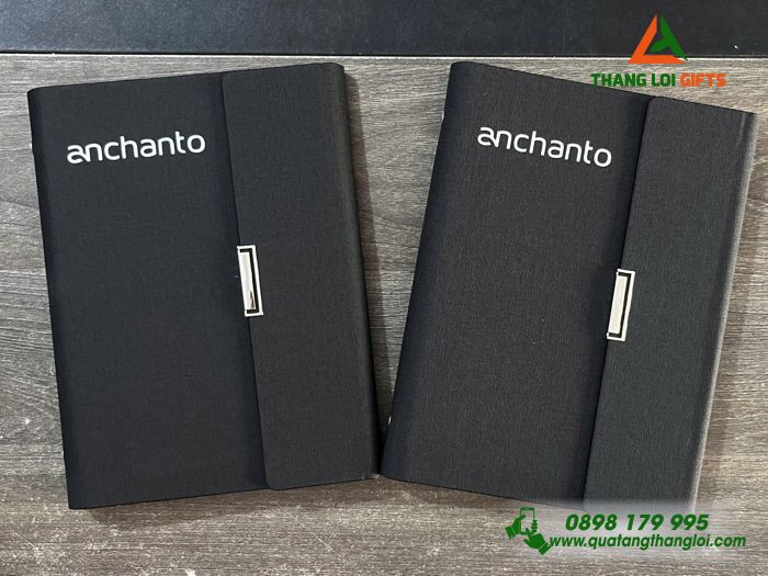 Sổ Da Cao Cấp Dạng Gập 3 Màu Đen In Logo Doanh Nghiệp ANCHANTO