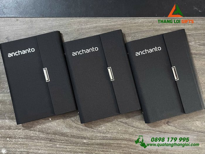 Sổ Da Cao Cấp Dạng Gập 3 Màu Đen In Logo Doanh Nghiệp ANCHANTO