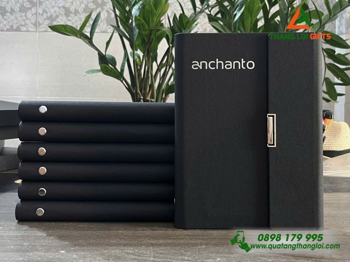 Sổ Da Cao Cấp Dạng Gập 3 Màu Đen In Logo Doanh Nghiệp ANCHANTO