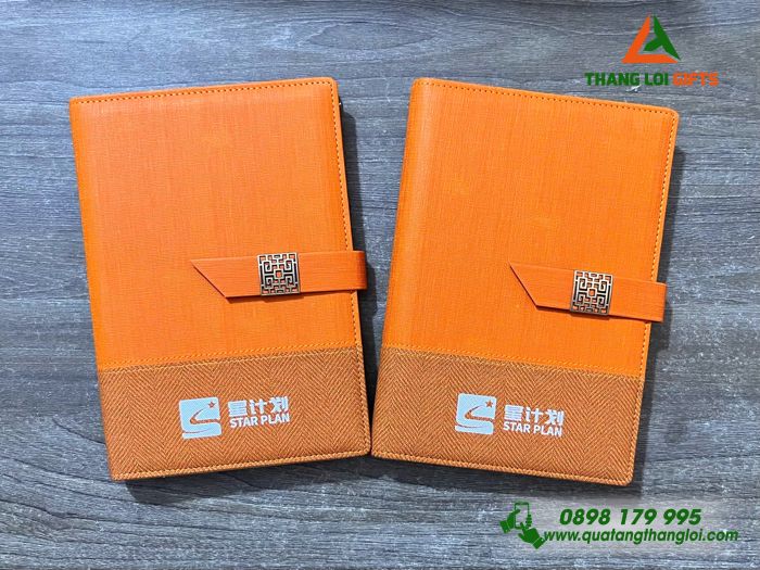 Sổ Da Bìa Còng Cao Cấp Màu Cam In Logo Doanh Nghiệp Luxshare ICT