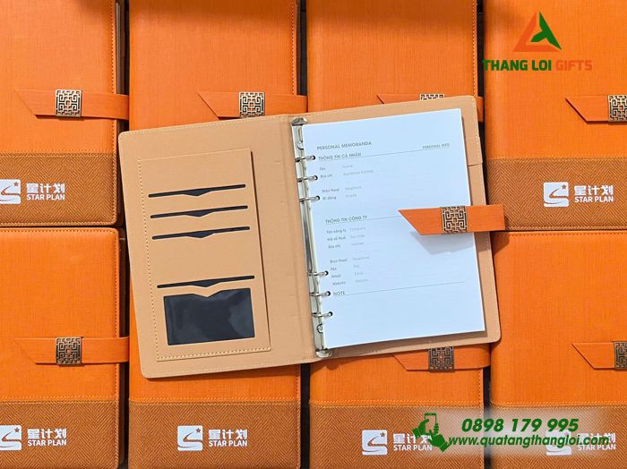 Sổ Da Bìa Còng Cao Cấp Màu Cam In Logo Doanh Nghiệp Luxshare ICT