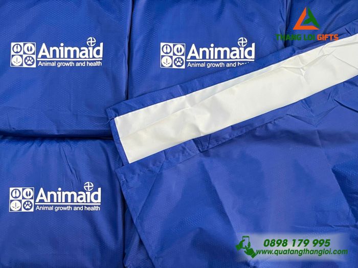 Áo Mưa Cánh Dơi Màu Xanh Vảo Tổ Ong In Logo Doanh Nghiệp Animaid