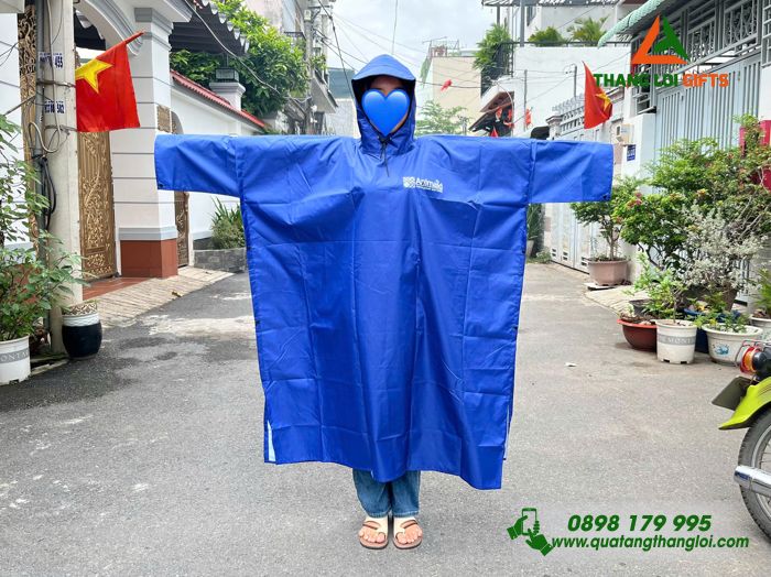 Áo Mưa Cánh Dơi Màu Xanh Vảo Tổ Ong In Logo Doanh Nghiệp Animaid