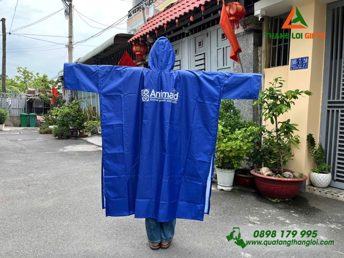Áo Mưa Cánh Dơi Màu Xanh Vảo Tổ Ong In Logo Doanh Nghiệp Animaid
