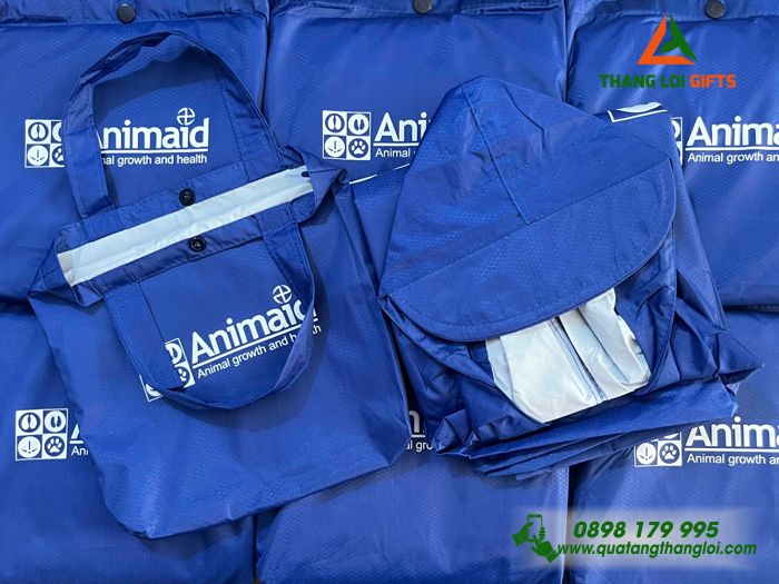 Áo Mưa Cánh Dơi Màu Xanh In Logo Doanh Nghiệp Animaid