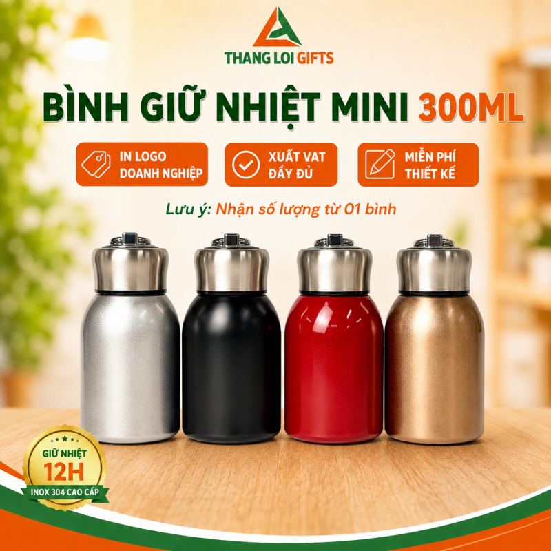 Bình Giữ Nhiệt Mini 300ml - In Khắc Logo Theo Yêu Cầu