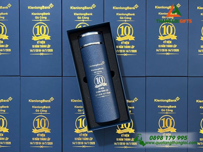 Bình Giữ Nhiệt Sơn Nhám Màu Xanh Khắc Logo Kỷ Niệm 10 Năm Thành Lập Ngân Hàng Kienlong Bank