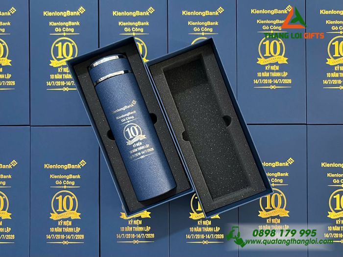 Bình Giữ Nhiệt Sơn Nhám Màu Xanh Khắc Logo Kỷ Niệm 10 Năm Thành Lập Ngân Hàng Kienlong Bank