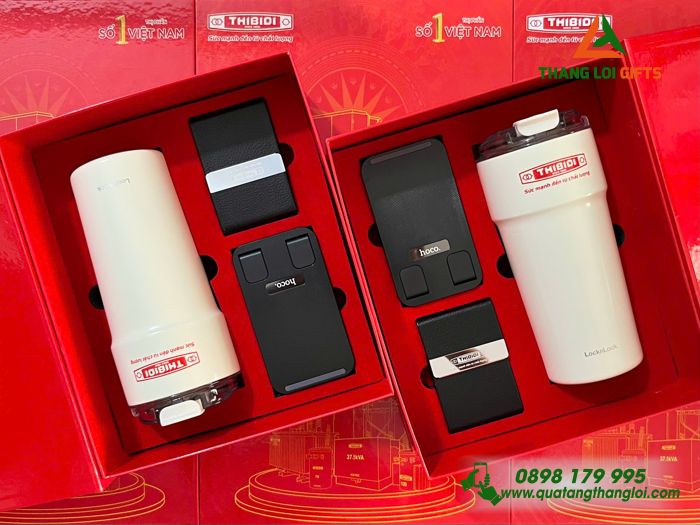 Giftset VIP (Ly Lock&Lock + Hộp Namecard + Giá Đỡ Điện Thoại) In Khắc Logo Doanh Nghiệp THIBIDI